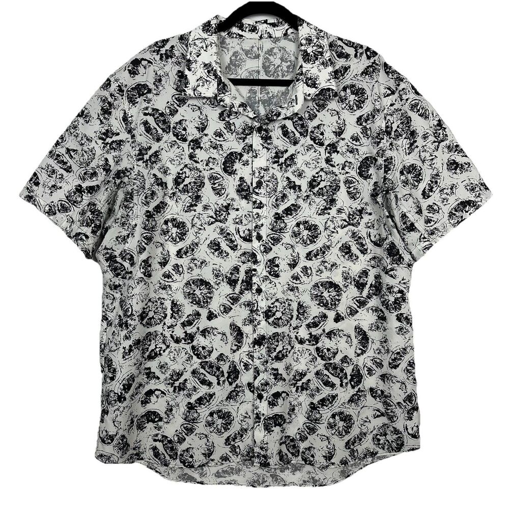 LULULEMON Down To The Wire Men XL CITRUS CRUSH Slim Fit White Black Button Shirt